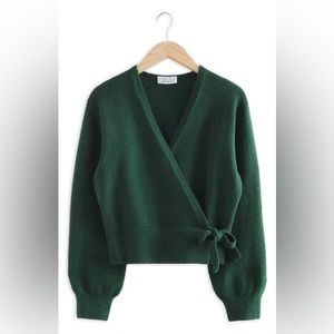 Dark forest green wrap cardigan by & other stories, wool blend, xs